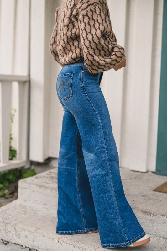 Irina Wide Leg Medium Wash Blue Denim 