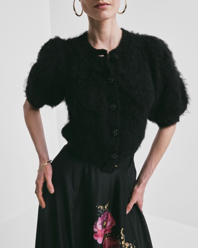 Hairy Knit Puffed Jacket Black 