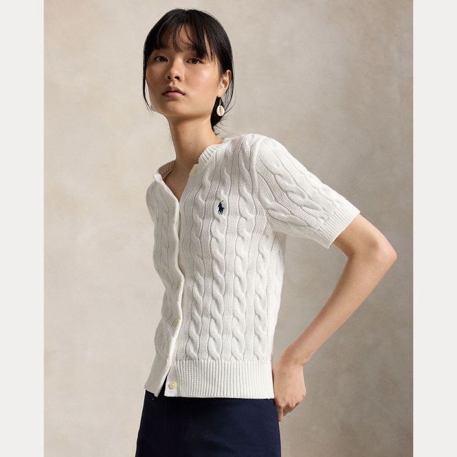 Hovedbilde Cable Knit Cotton Short Sleeve Cardigan White 