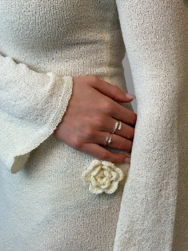 Adjustable Mini Drop Ring Silver 