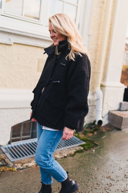 Boucle Wool Drop Shoulder Jacket Black 