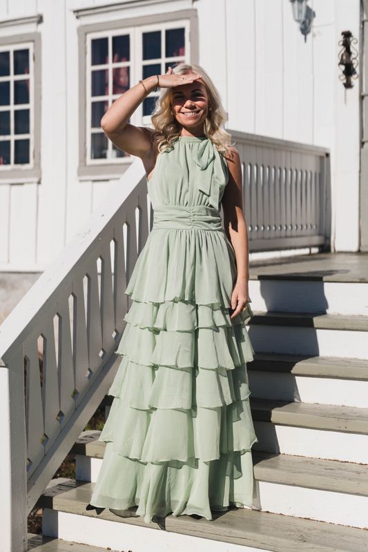 Marli Solid Chiffon Dress Light Green 