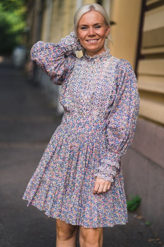 Cotton Slub Mini Dress Blue Garden