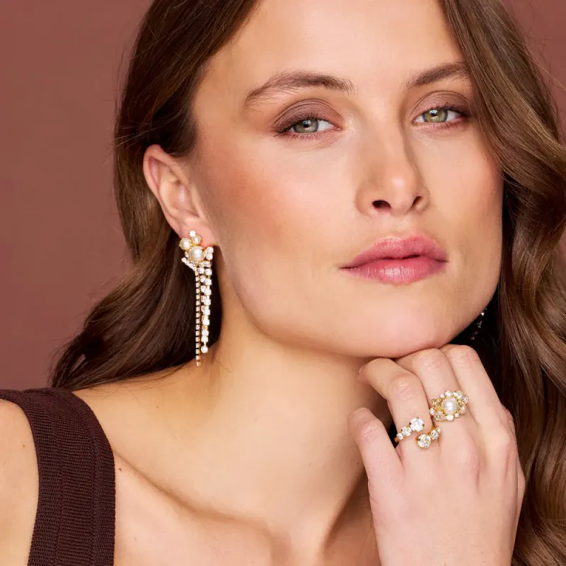 Molly Statement Earrings Gold Pearl/Crystal 