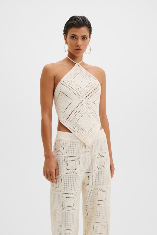 Lia Halterneck Crochet Top Vanilla 