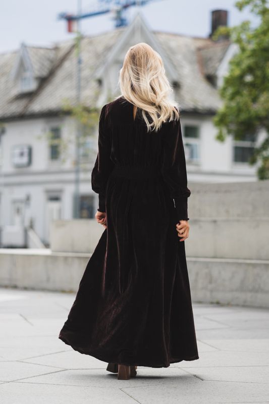 Greta Velvet Long Dress Chocolate 