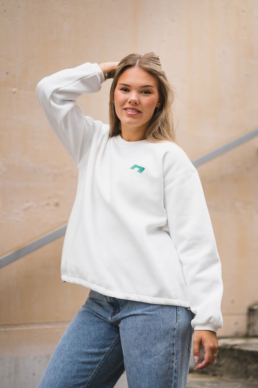 Daphine Sweat Top White W. Green Print  