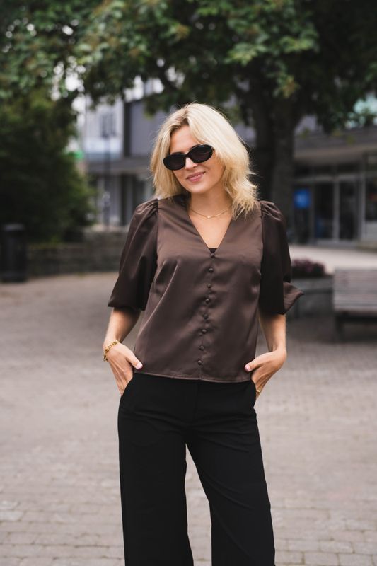 Pella 2/4 V-Neck Top Chocolate Brown 