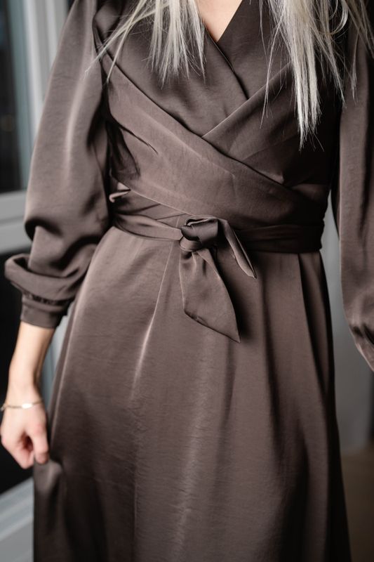 Rimini Heavy Sateen Dress Dark Brown 