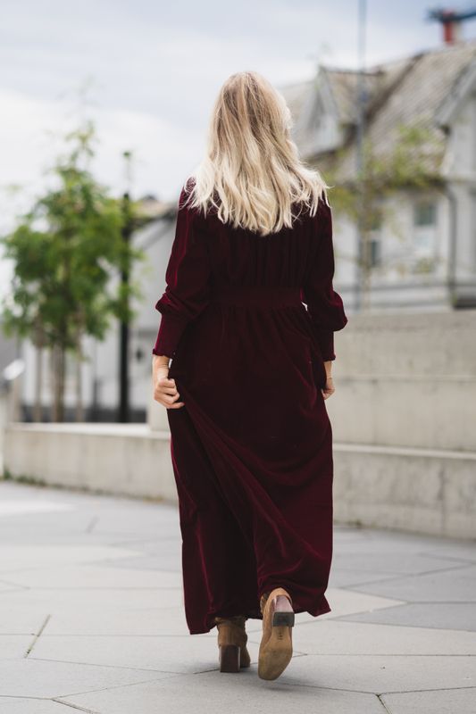 Greta Velvet Long Dress Ruby 