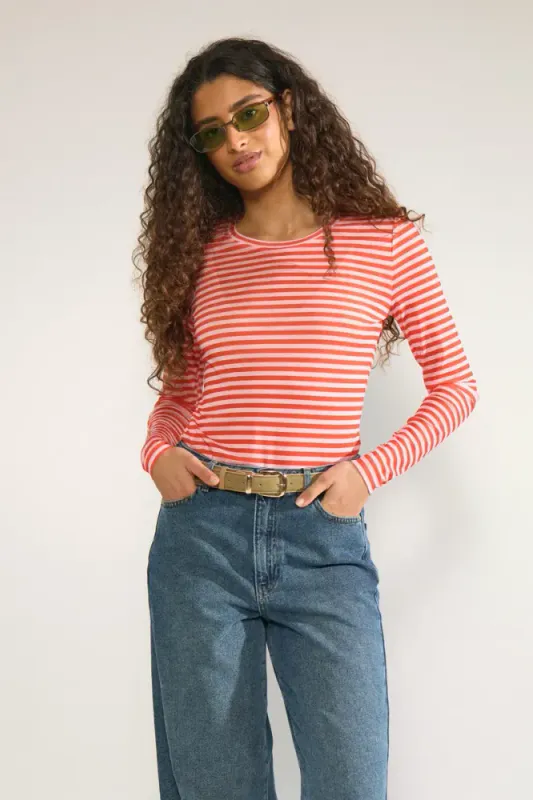 Nusine Striped Mesh Blouse Pink Lady 