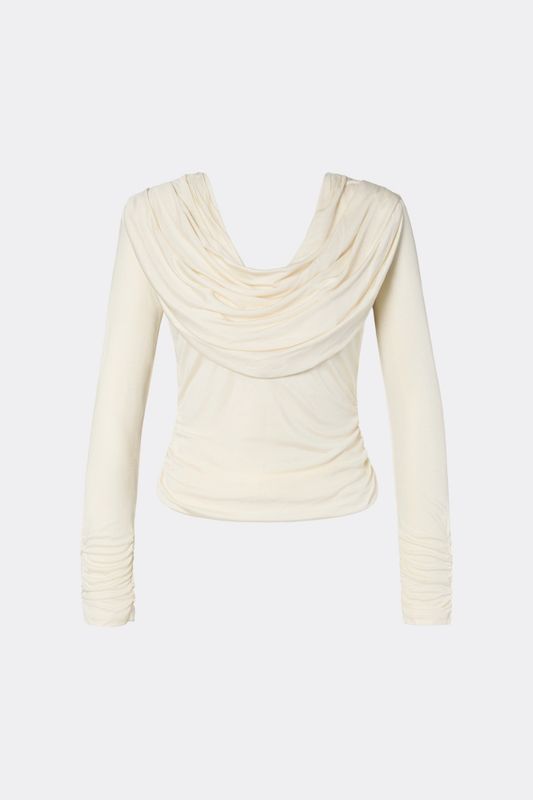 Signe Cowl Neck Jersey Top Pearl 