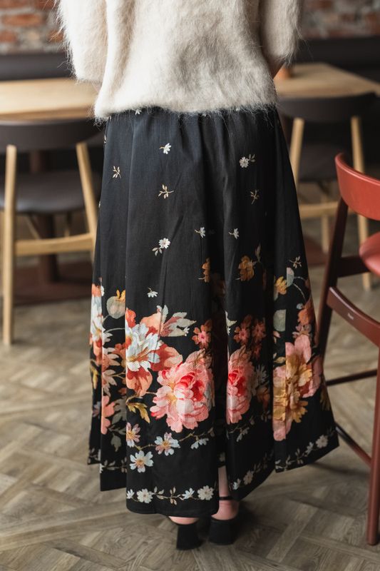 Taffeta Maxi Skirt Midnight Blossoms