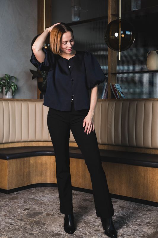 Aisa Dull Satin Blouse Navy 