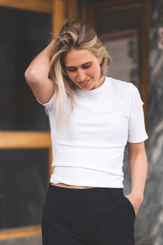 Betrina Rib 2/4 Tee Bright White 