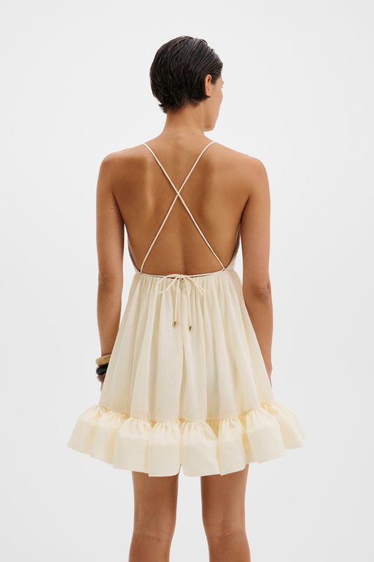 Hera Tie-Back Ruffled Mini Dress Pearl 