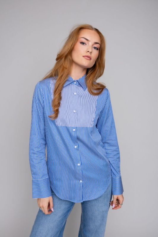 Manon Shirt Tux Front Blue Stripe 
