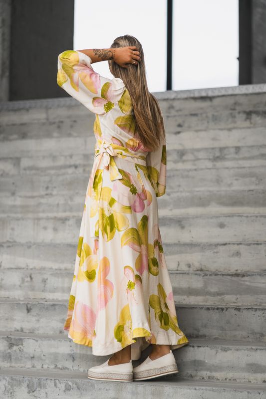 Marga 3/4 Wrap Long Dress Pristine Marga Aop 
