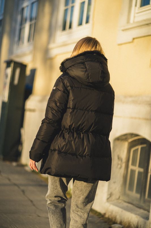 Down Coat Parka Faux Fur Black 