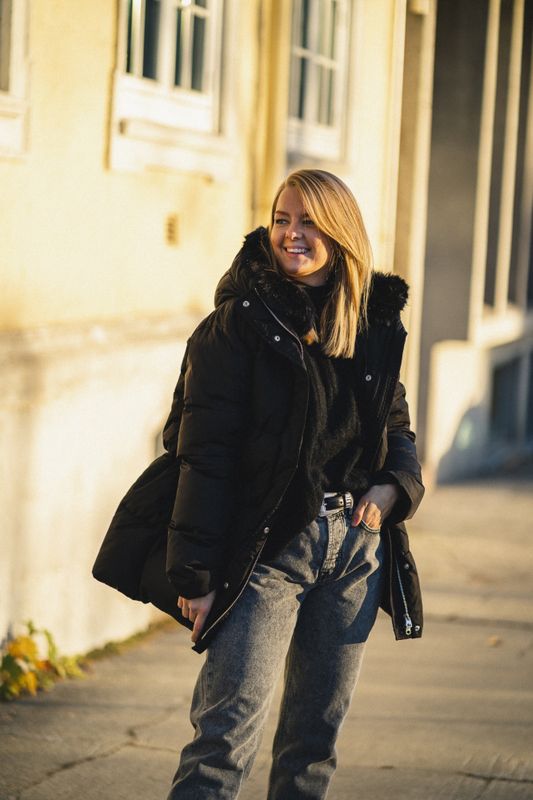 Down Coat Parka Faux Fur Black 
