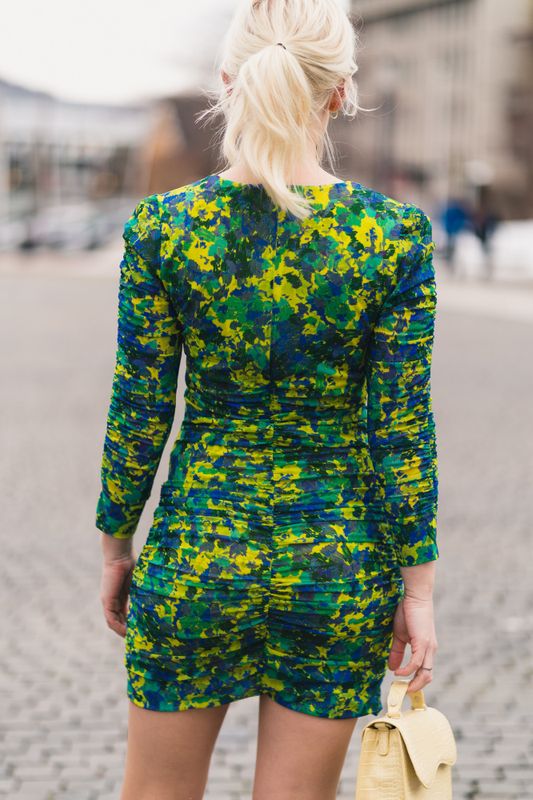 Printed Mesh Gathered Panel Mini Dress Sulphur Spring 