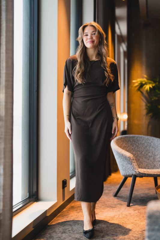 Miloine Drape Dress Dark Brown 