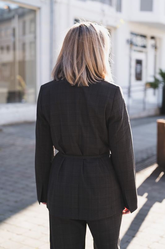 Johnna Blazer Check Dark Brown/Corn