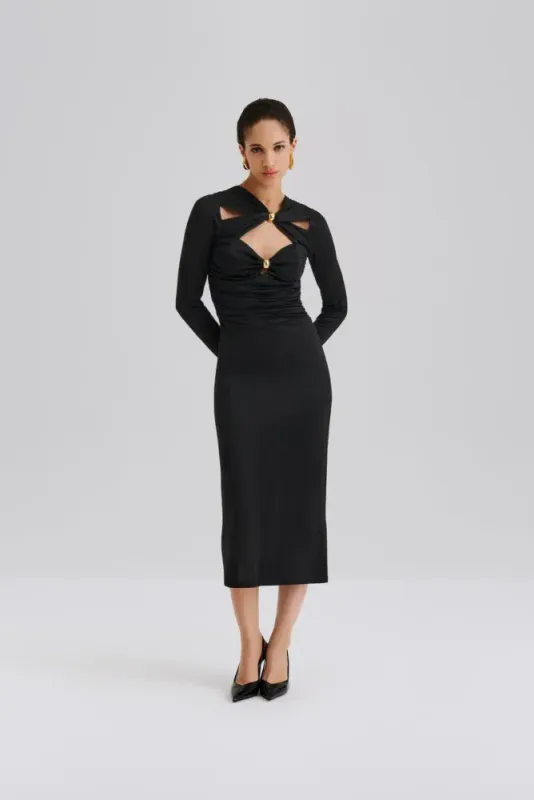 Amela Embellished Jersey Midi Dress Black 