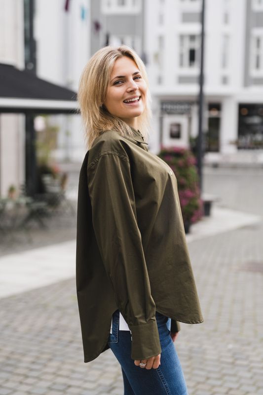 Caryn Poplin Khaki Dark Forest