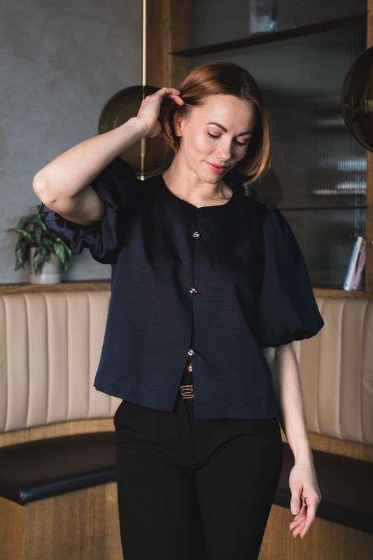 Aisa Dull Satin Blouse Navy 