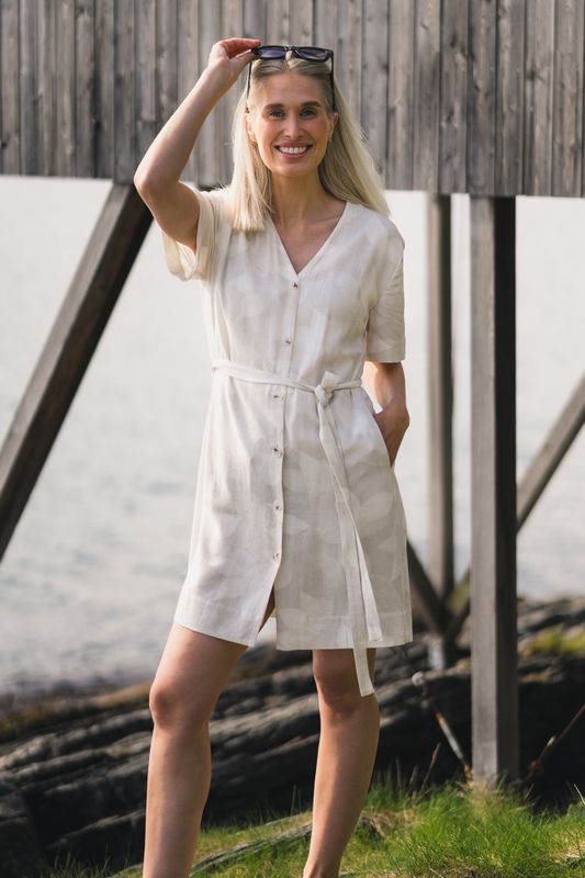 Cari Short Print Dress Ecru Mix