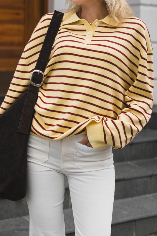 Adanne Polo Knit Stripe Yellow/Rust 