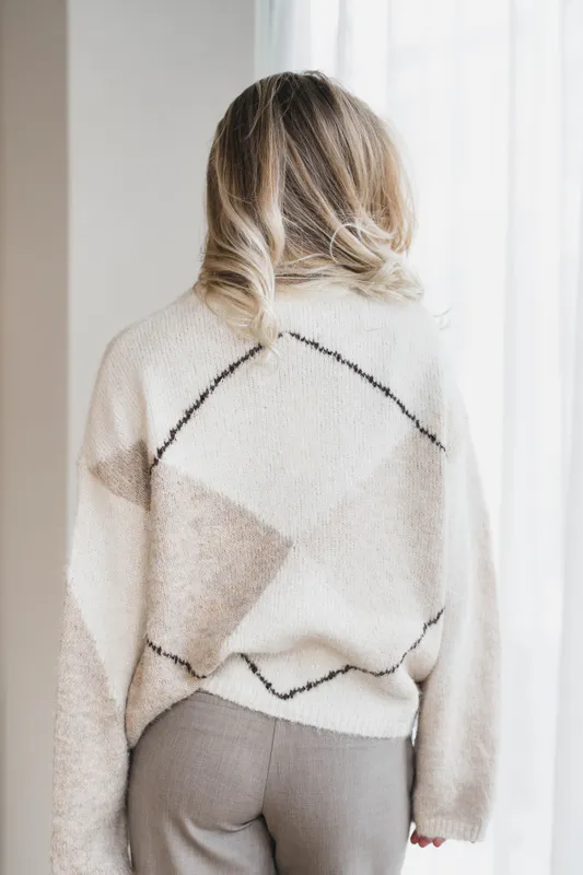 Inga Check Fluff Knit Blouse Creme 