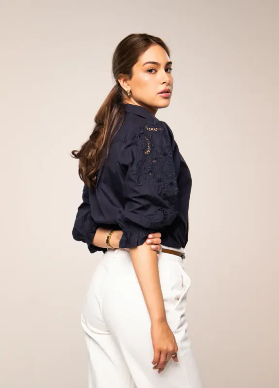 Amy Embroidered Shirt Marine Poplin 