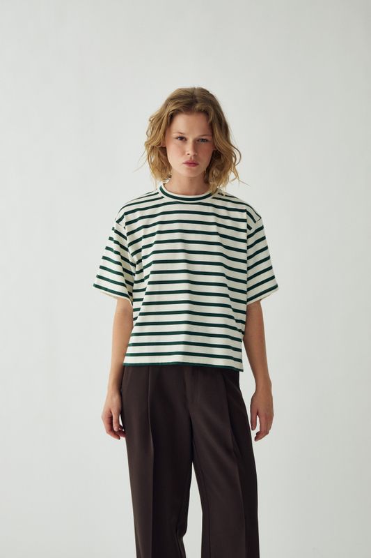 Maple T-Shirt Eton Ivory Green Stripe