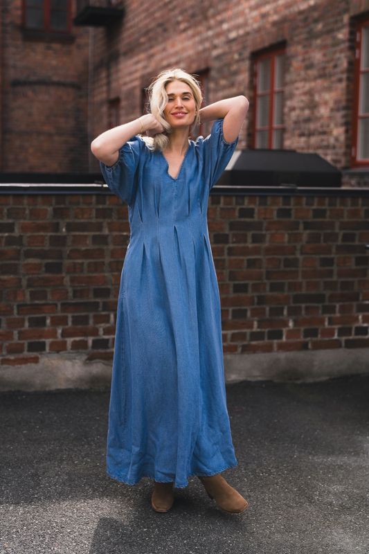 Denim Pleat Dress Denim Blue 