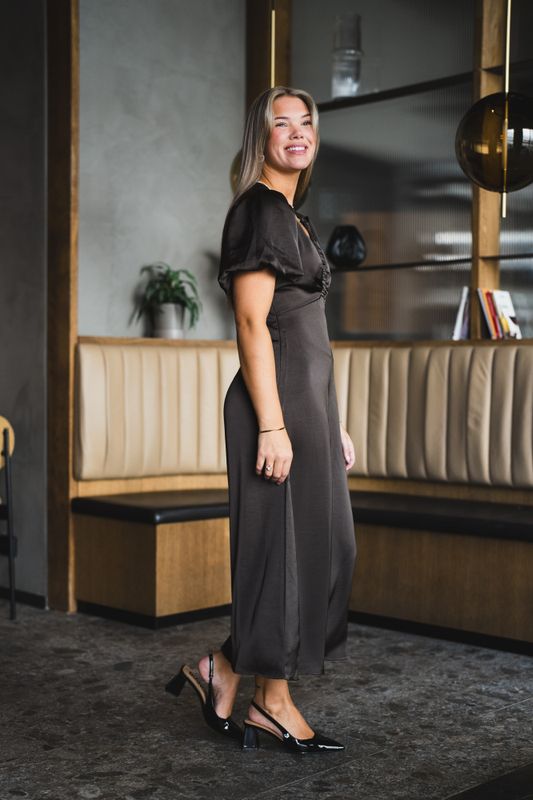 Illana Heavy Sateen Dress Dark Brown 