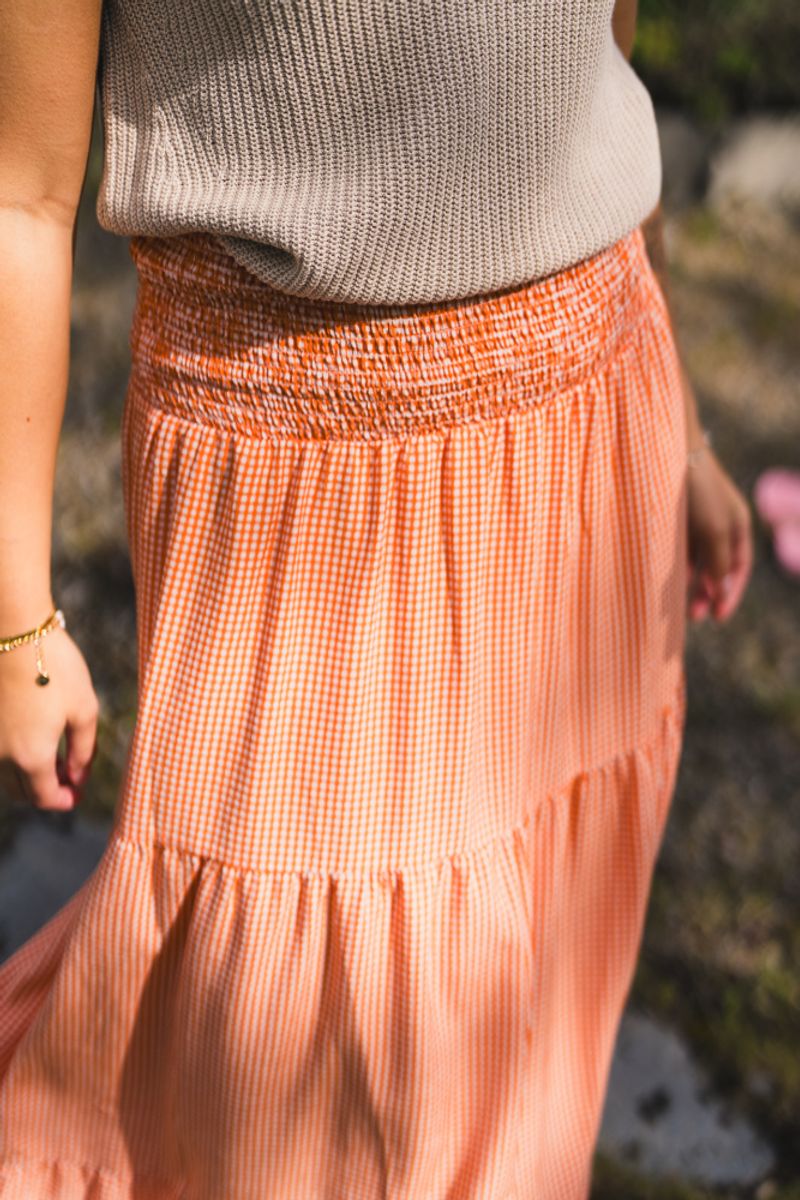 Mari Long Skirt Clay Checked 