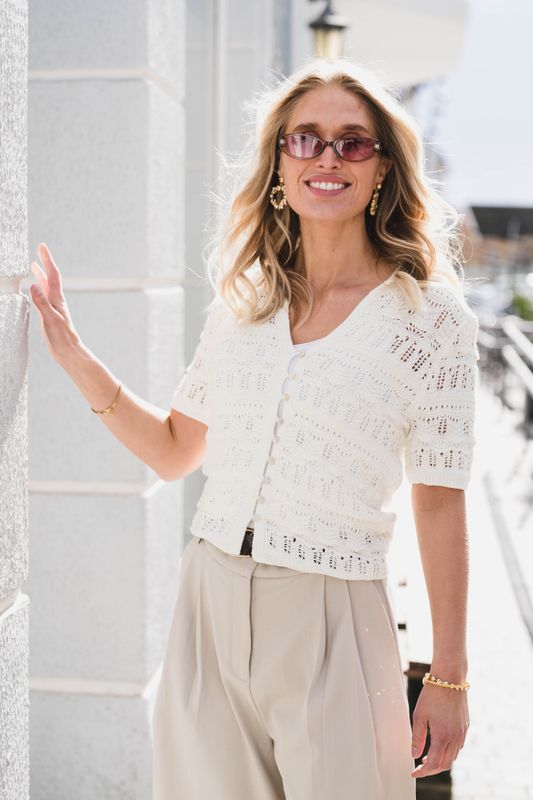 Marisini Stitch Polo Knit Top Offwhite 