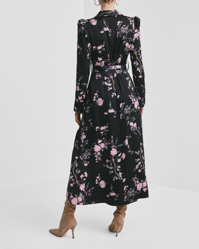 Satin Belt Dress Midnight Garden 