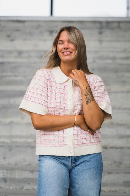 Livia SS Knit Cardigan Birch Rose Violet/Ballerina