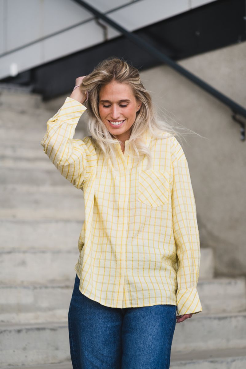 Mango Check Shirt Pastel Yellow 