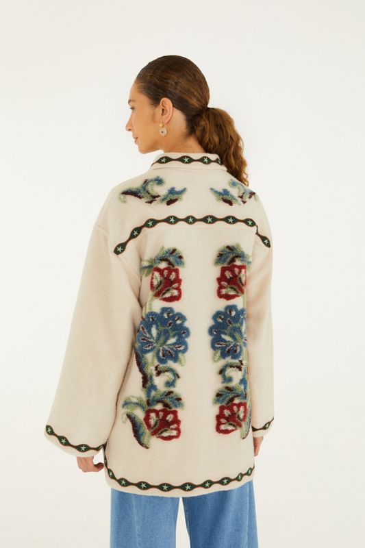 Lunar Boho Cropped Fleece Coat Cream 