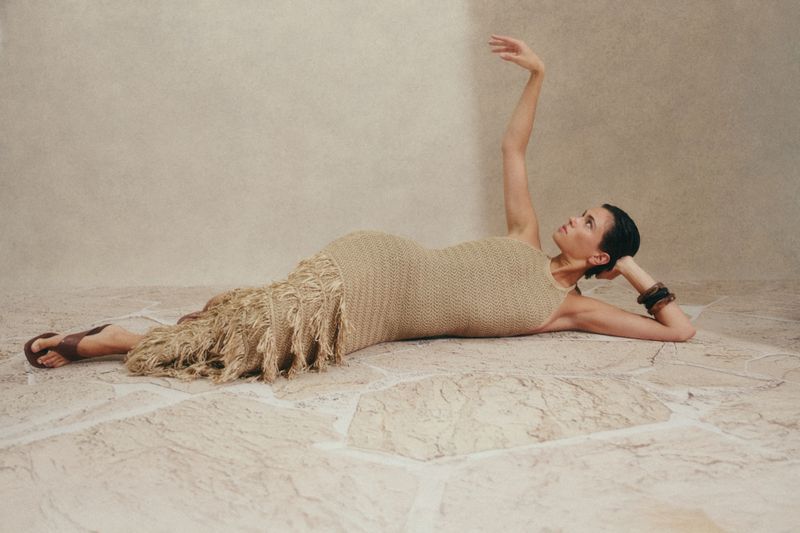 Elissa Halterneck Fringe Maxi Dress Sand 
