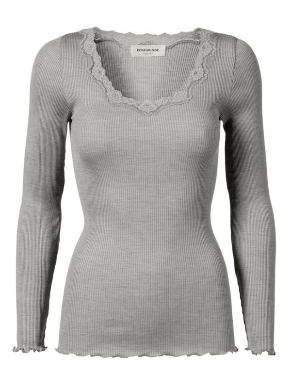 Babette Silk T-Shirt W/Lace Light Grey 