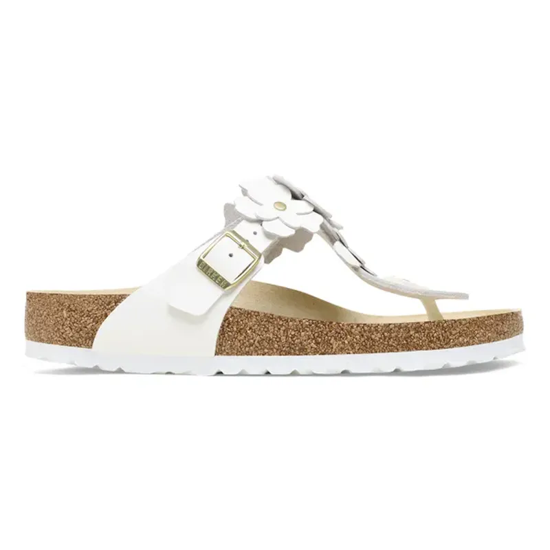 Gizeh Flower Embellishment Natural Leather White 