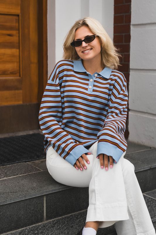 Adanne Polo Knit Stripe Blue 