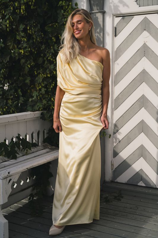 Cassia Draped Fitted Maxi Dress Light Lemon 