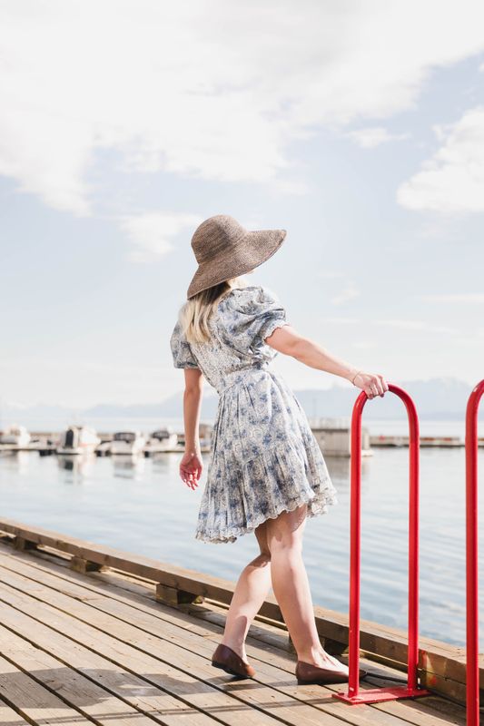 Cotton Slub Shift Dress Blue Paisley 