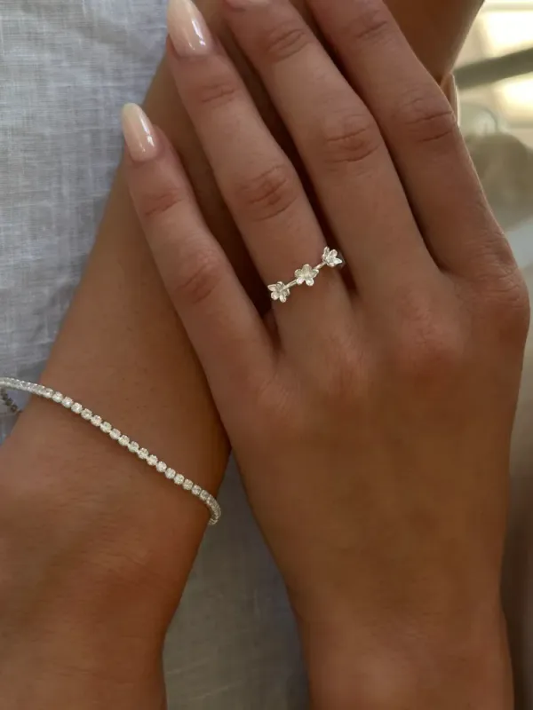 Triple Flower Ring Silver 